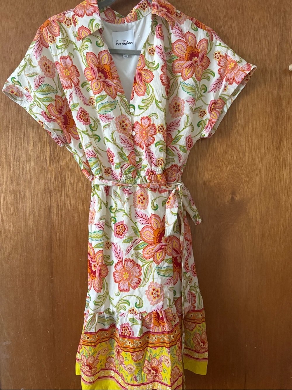 Sam Edelman White Floral Wrap Midi Dress with Pink, Orange & Green